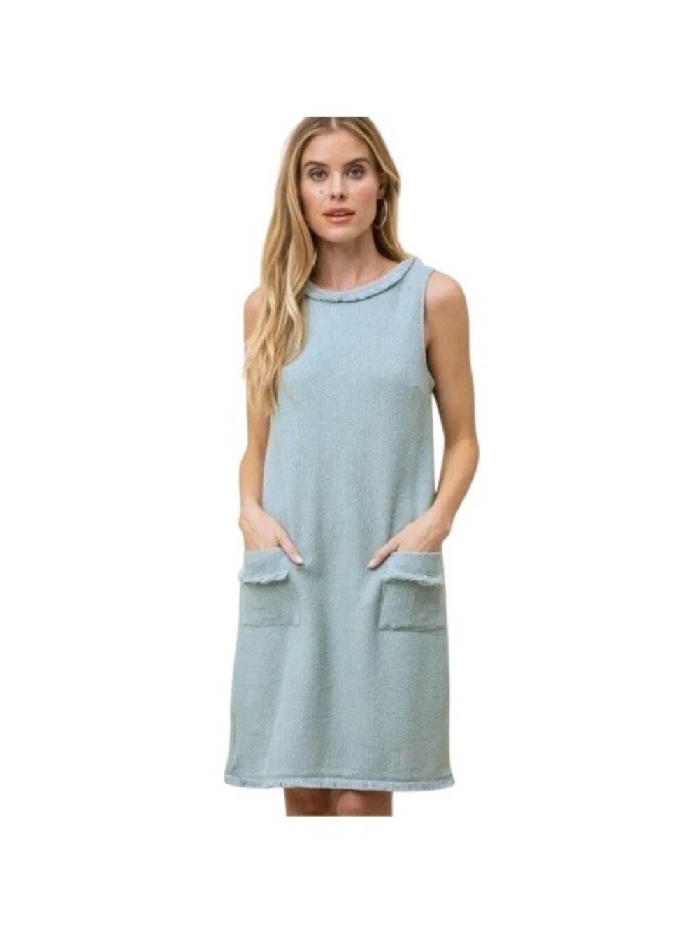 NWT Mystree Fringe Collar Pocket Sleeveless Shift Dress Small